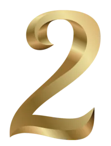 המספר 2 בצבע זהב מטאלי, בעל משטח מבריק ומחזיר אור על רקע לבן אחיד, המסמל את הייחודיות והמצוינות המאפיינות את "טיפול ייחודי".