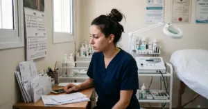 קליניקת אפילציה מקצועית ומוארת עם מיטת טיפולים וציוד מתקדם, מוכנה לקבלת מטופלים.